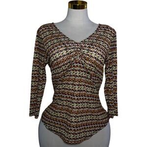 y2k retro geometric micromesh sheer ruched 3/4 sleeve top funky festival boho